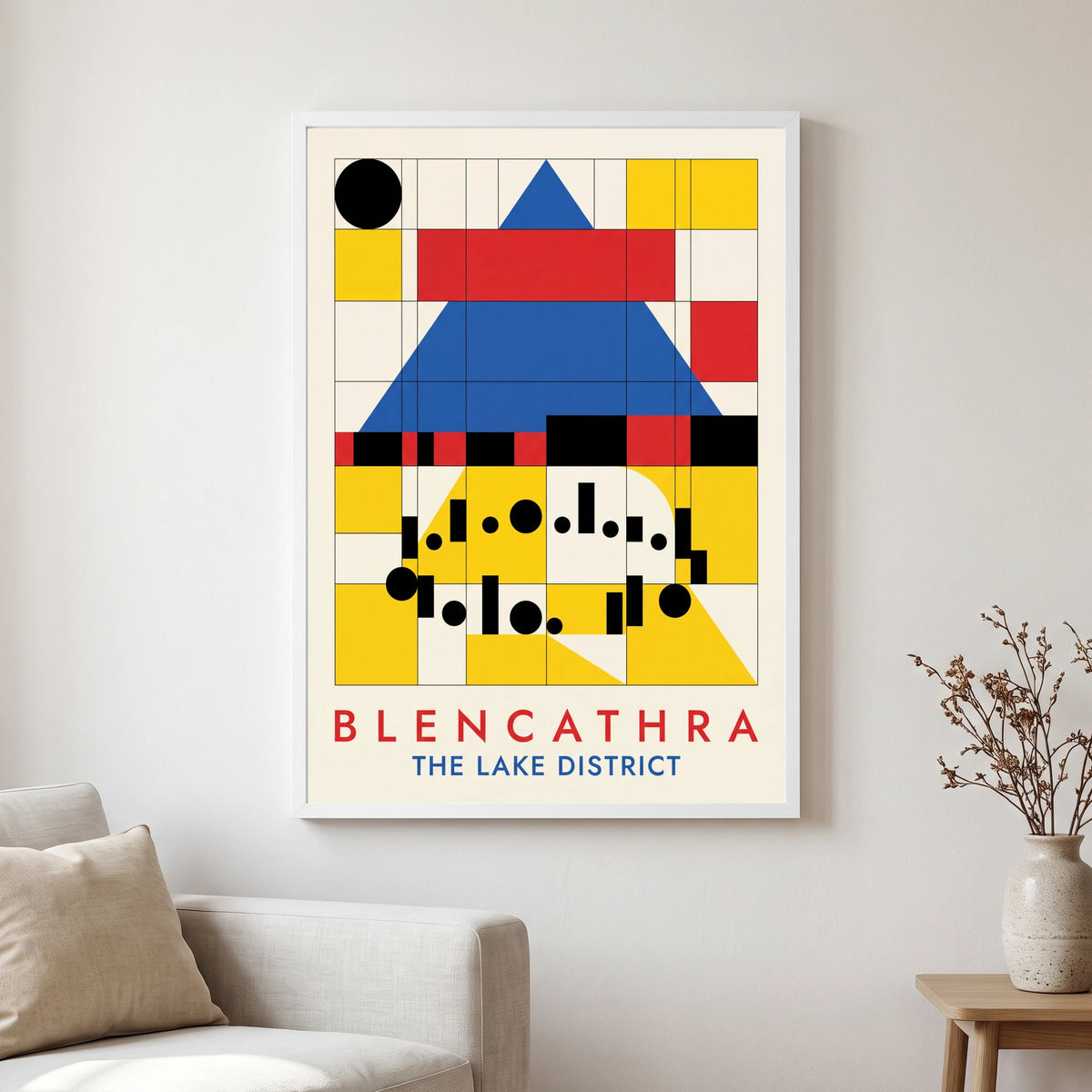 Blencathra travel poster in a white frame, hanging in a living2