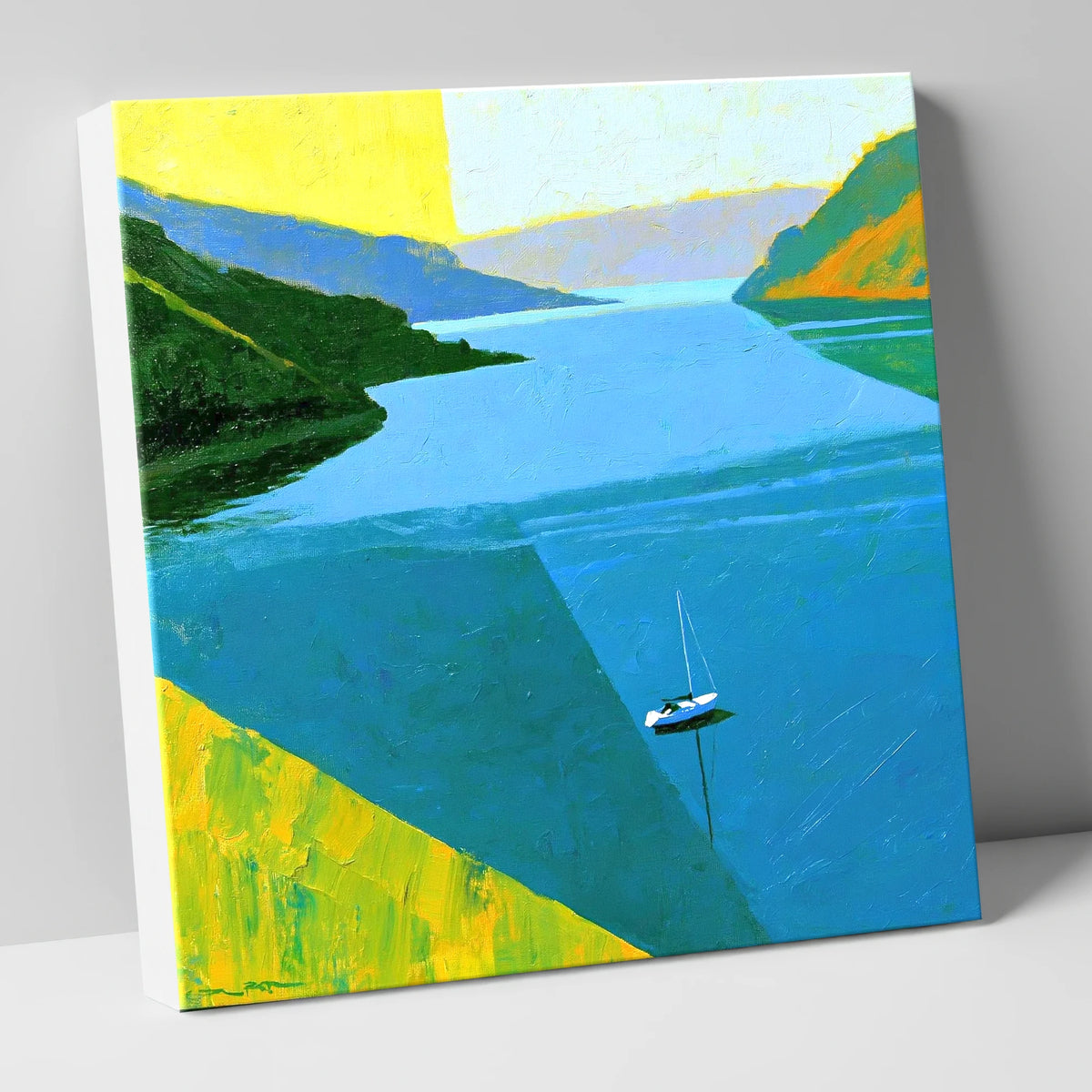 Ullswater Sailboat in Vibrant Blue lake district lake canvas wall art