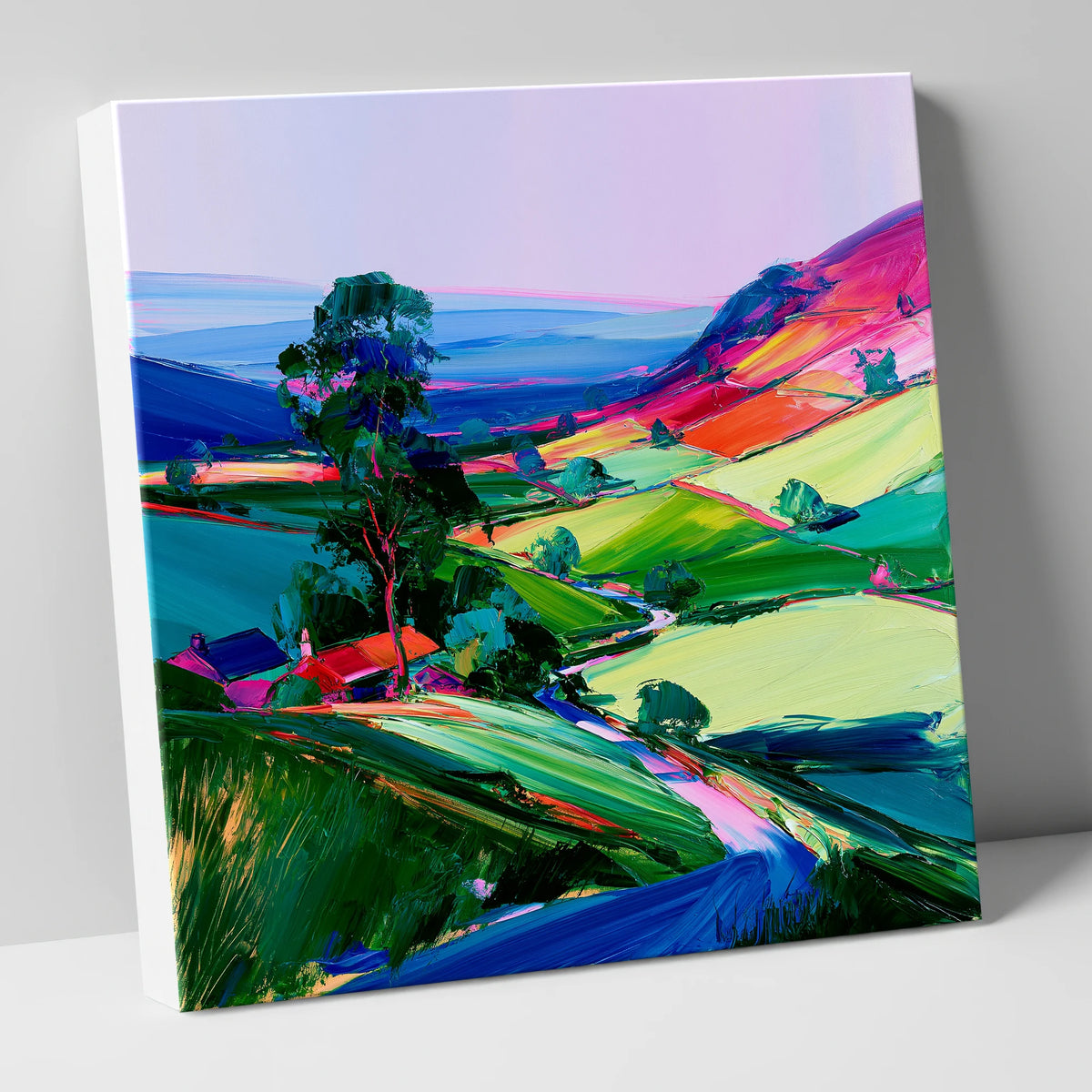 Vibrant Patchwork Dale Fields lake district valley canvas wall art
