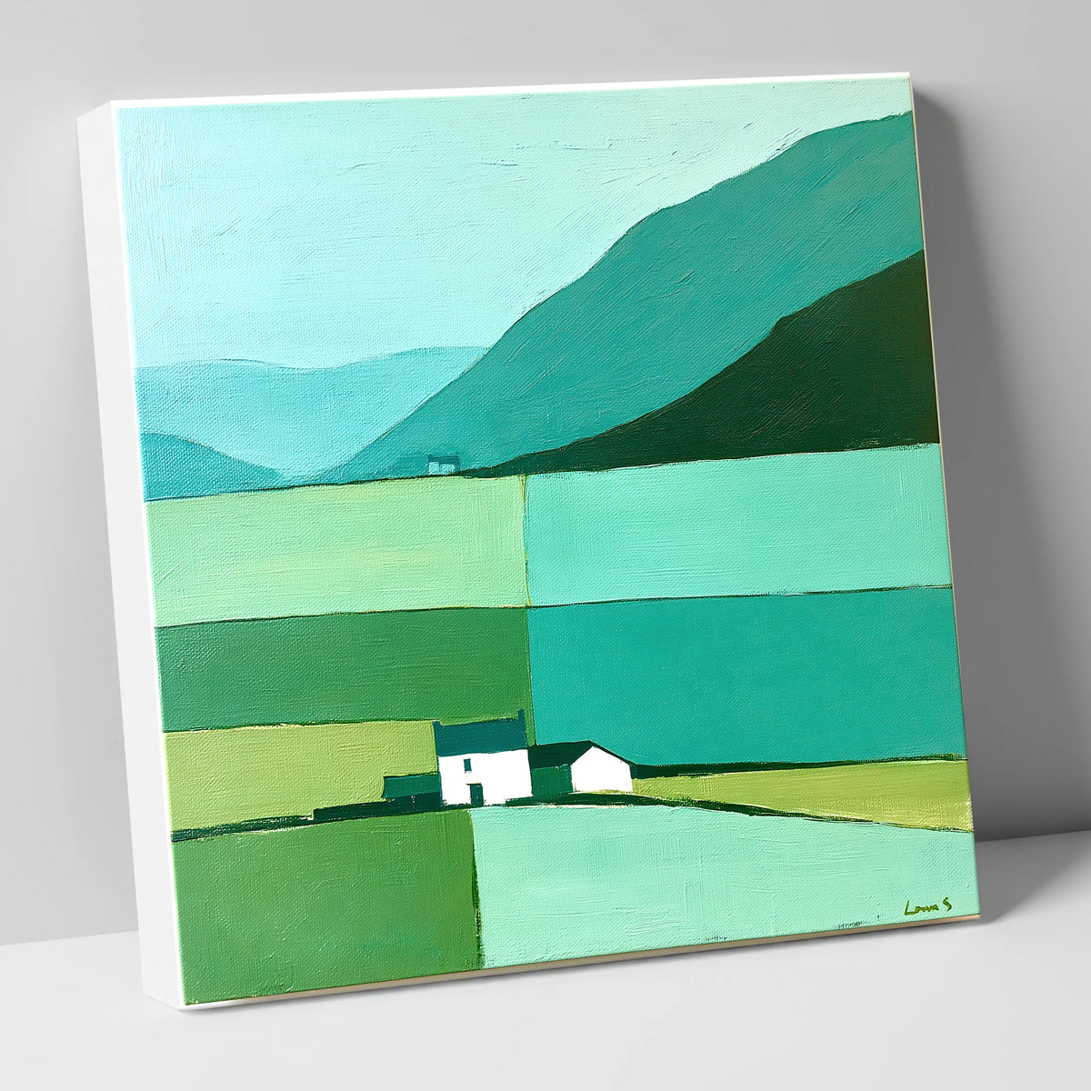 Grasmere Valley in Teal and Mint lake district lake canvas wall art