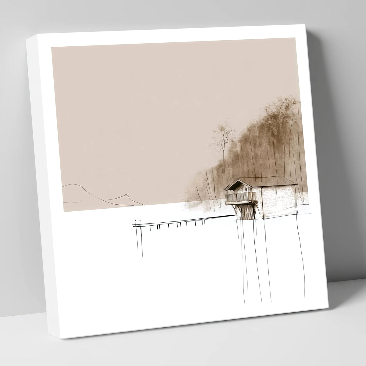 Pooley Bridge Boathouse in Taupe lake district village canvas wall art