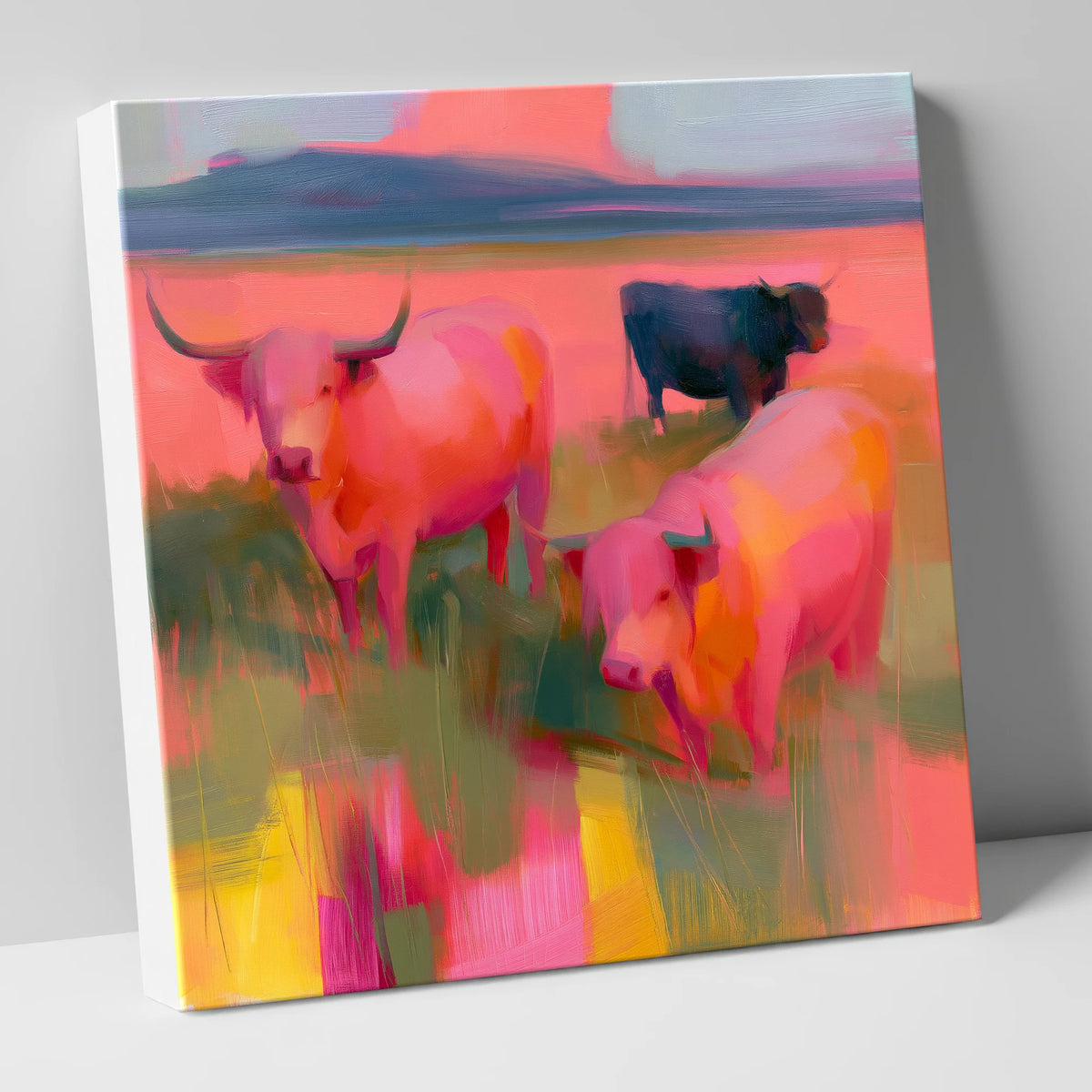 Pink Highland Cattle Grazing lake district wildlife canvas wall art