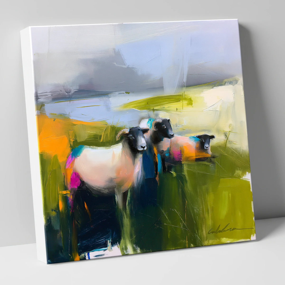 Vibrant Herdwick Sheep on Fellside lake district wildlife canvas wall art