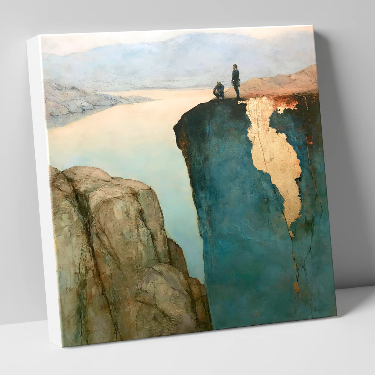 Crag Climbers in Teal and Gold lake district walking canvas wall art
