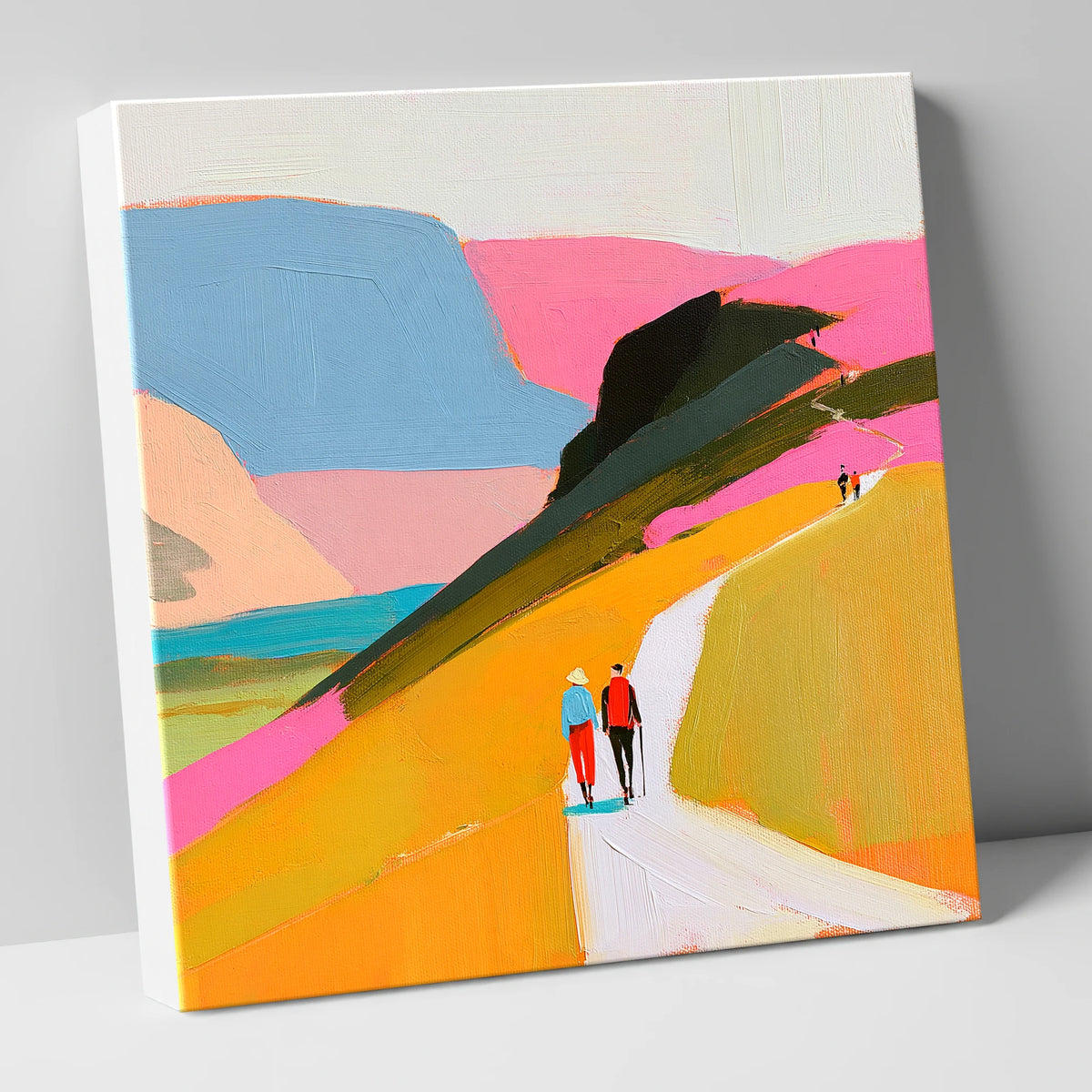 Walkers Ascending Colourful Fells lake district walking canvas wall art