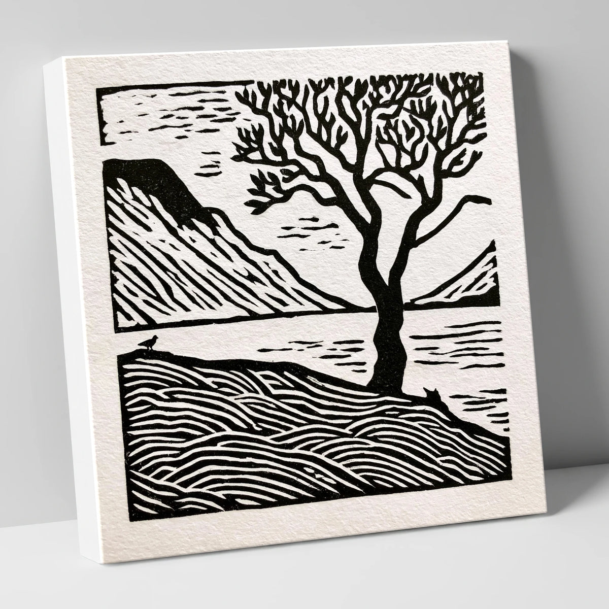 Monochrome Wasdale Fells and Tree lake district valley canvas wall art