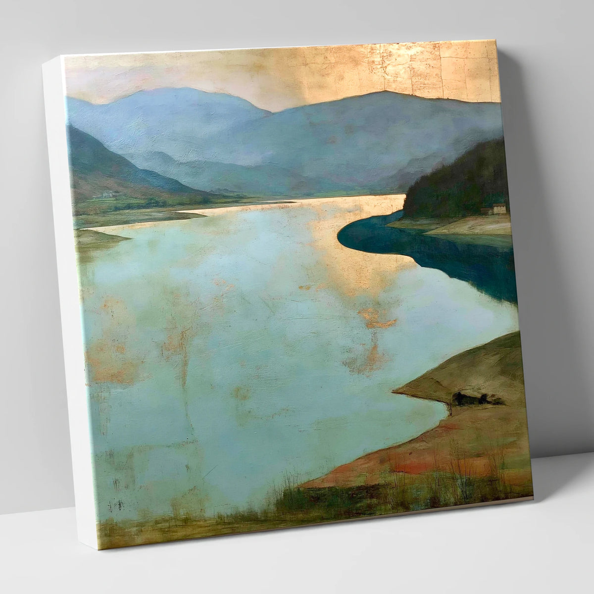 Teal Lake Beneath Golden Fells lake district lake canvas wall art