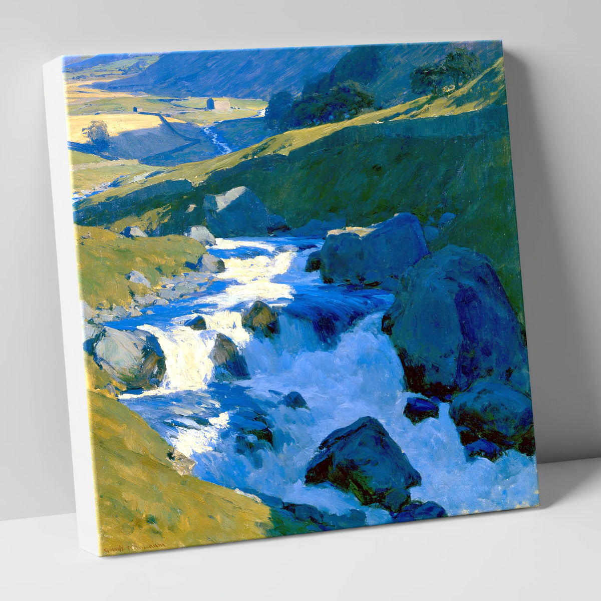 Sunlit Rushing Fellside Beck lake district waterfall canvas wall art