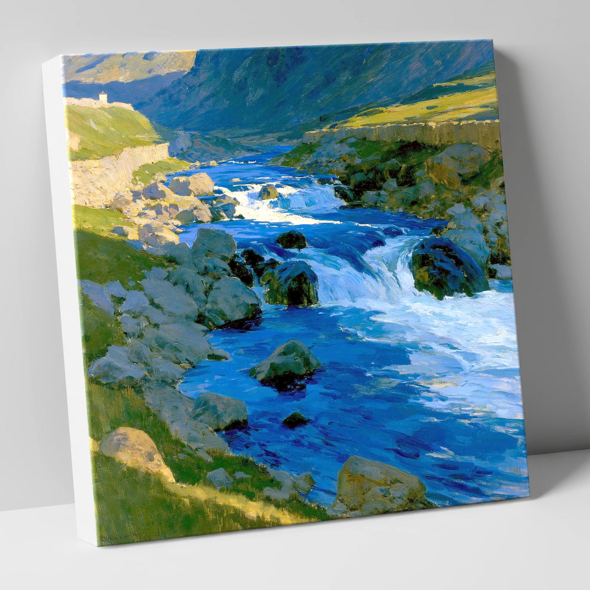 Vibrant Blue Fellside Beck lake district waterfall canvas wall art