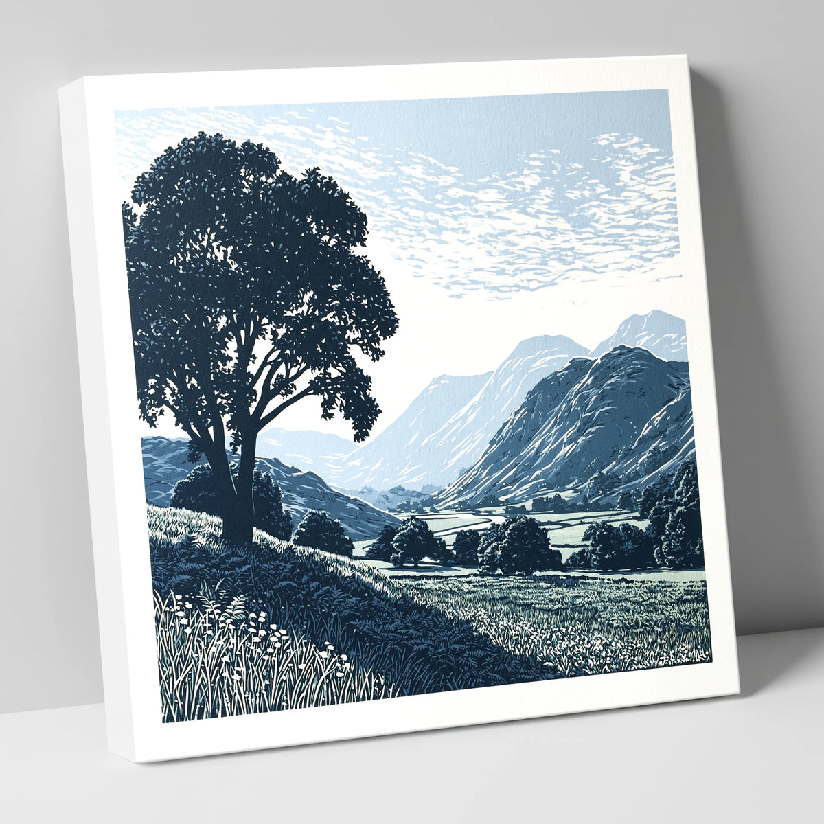Eskdale Valley in Navy and Slate lake district valley canvas wall art