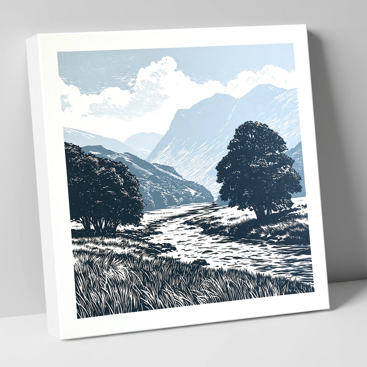 Borrowdale River in Slate Blue lake district valley canvas wall art