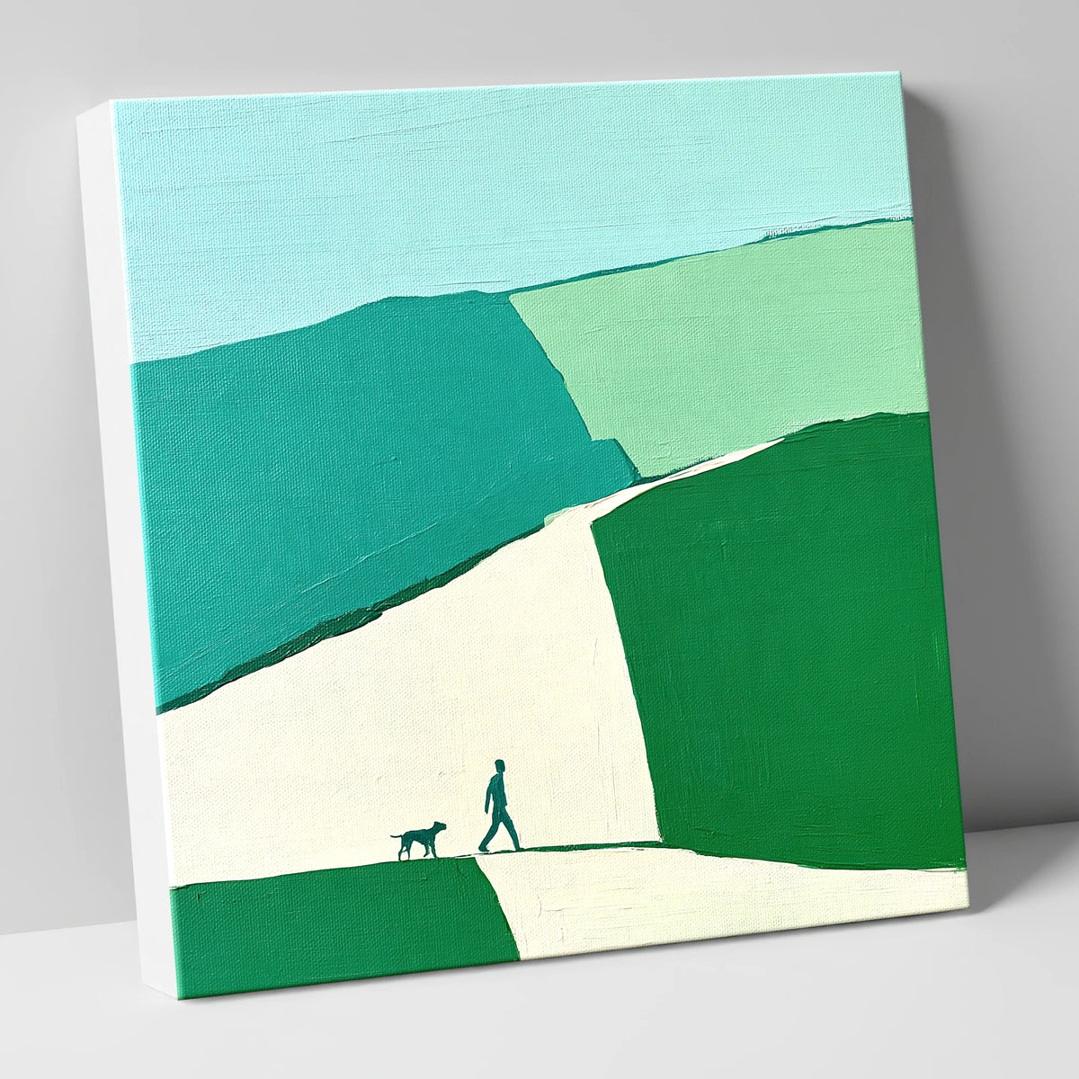 Geometric Green Fell Path Walker gifts for dog walkers canvas wall art