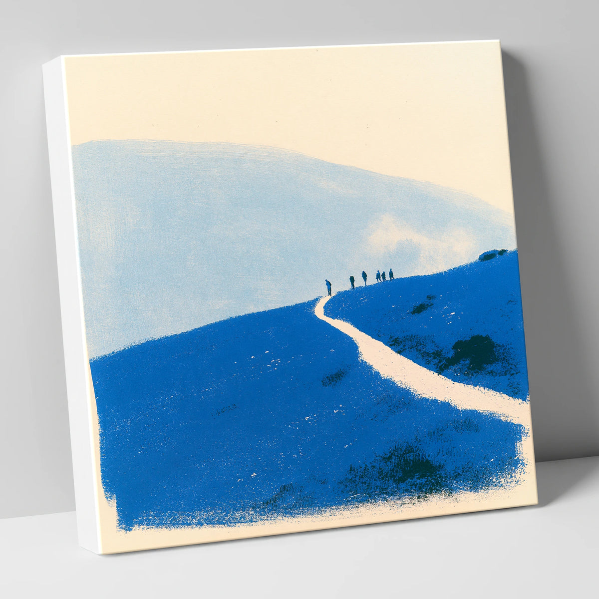 Walkers on a Blue Mountain Path lake district walking canvas wall art