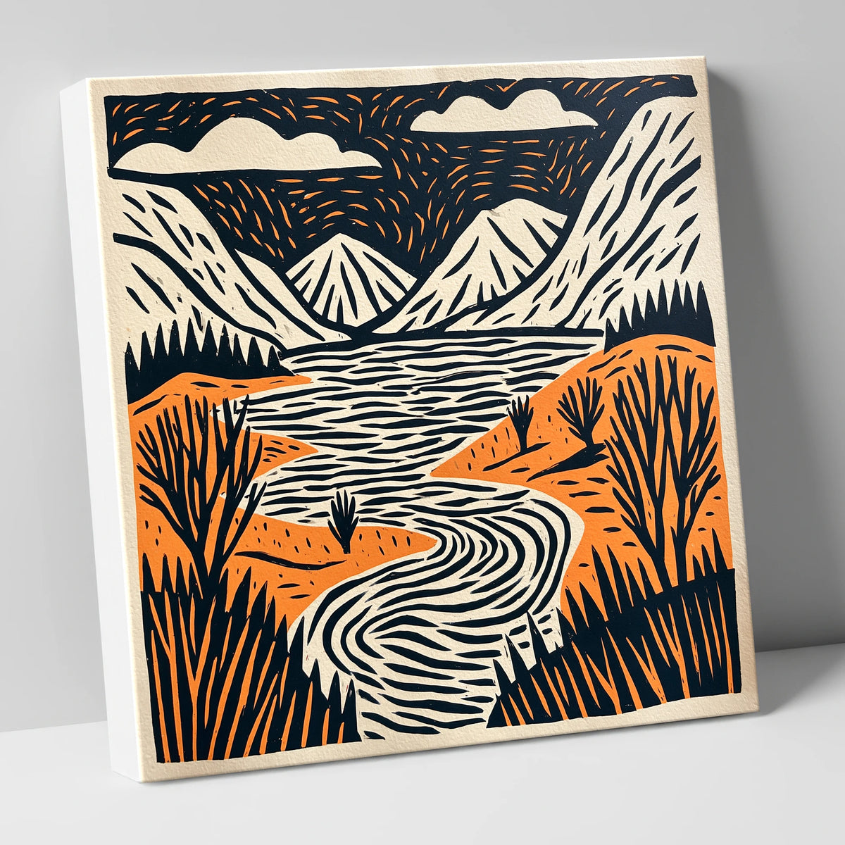 Bold Fells and Winding River lake district lake canvas wall art