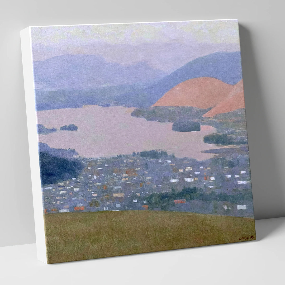Keswick and Derwentwater Pastel Dusk lake district village canvas wall art