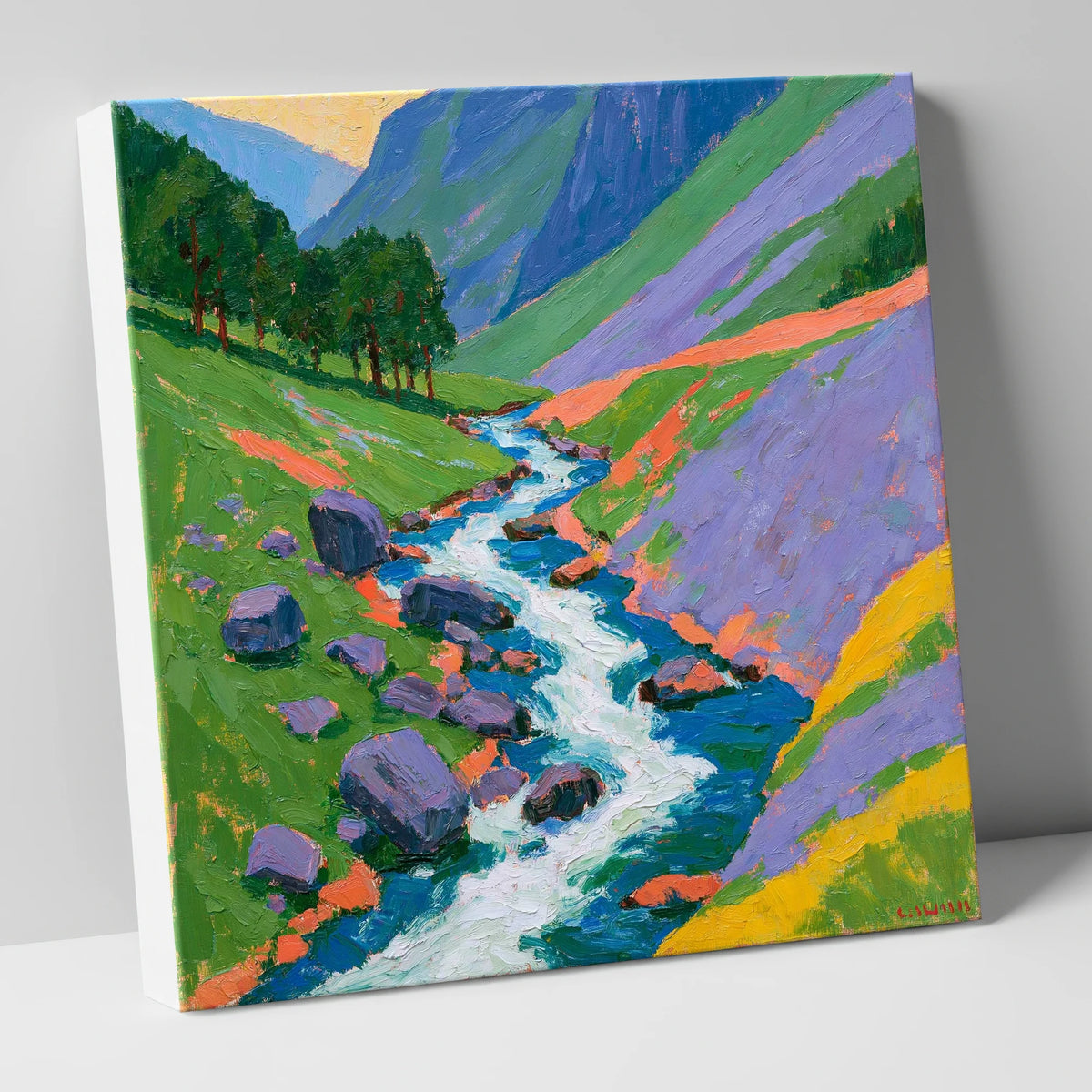 Vivid Rushing Fellside Beck lake district waterfall canvas wall art