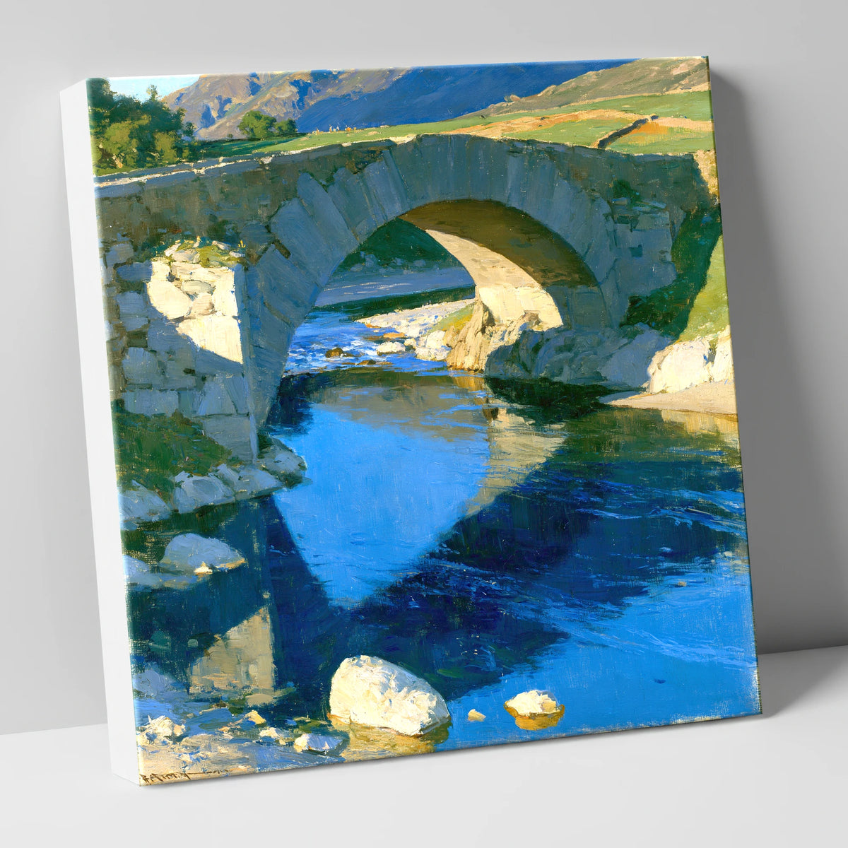 Stone Bridge over Blue Beck lake district waterfall canvas wall art