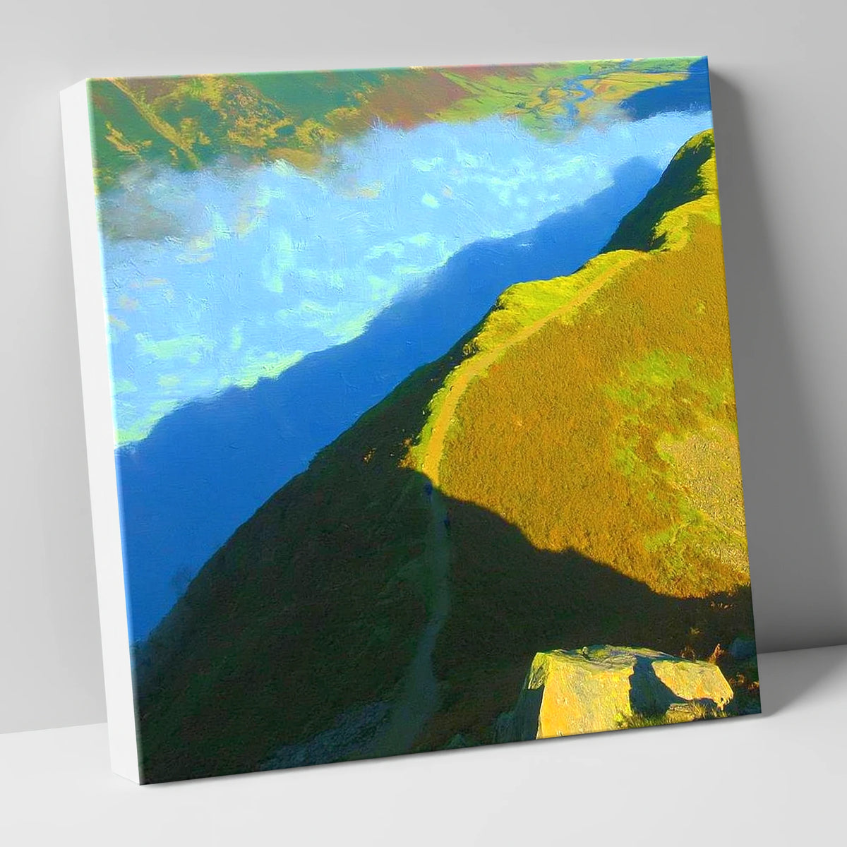 Sunlit Winding Path on Gibson Knott lake district fell canvas wall art