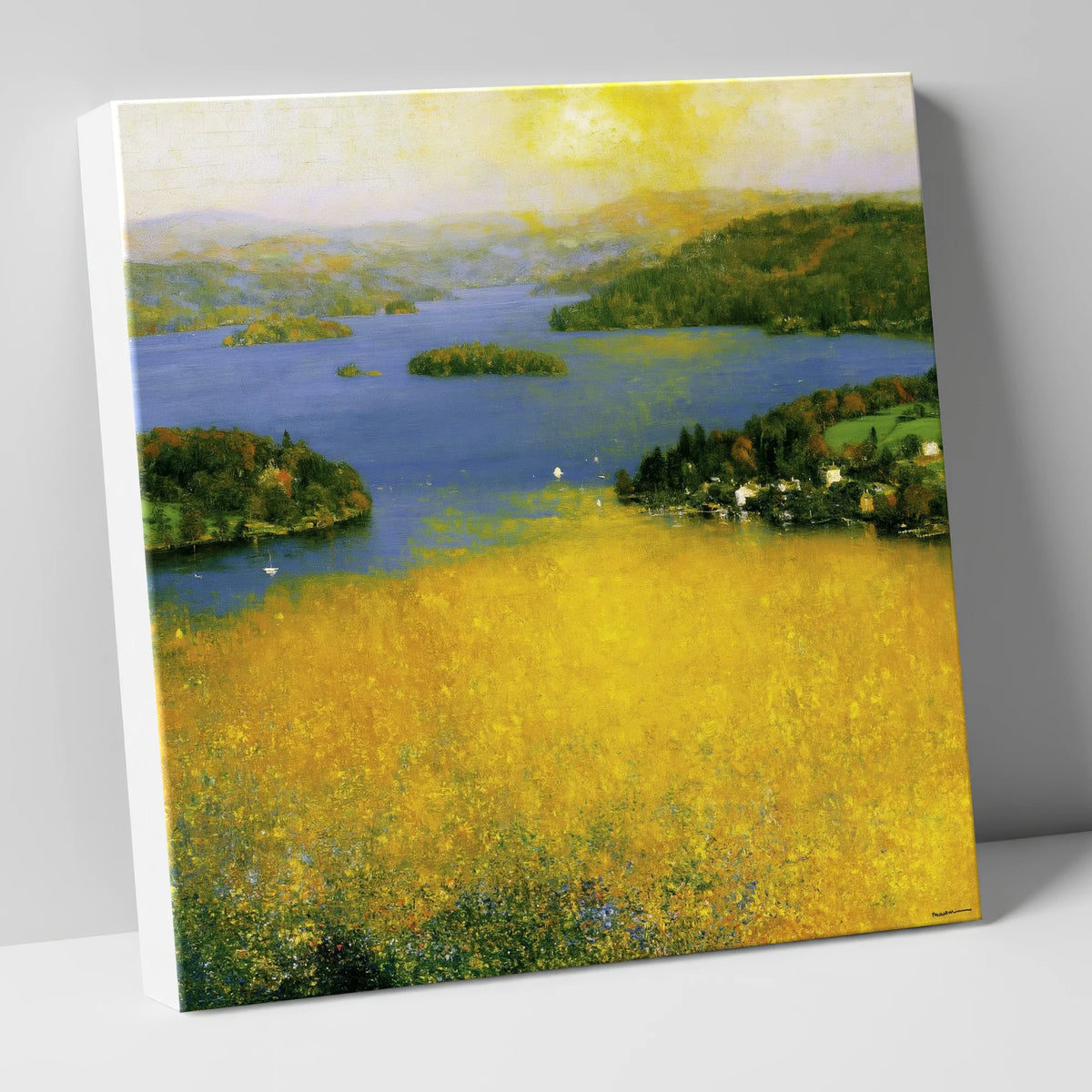 Golden Light Over Bowness Bay lake district village canvas wall art