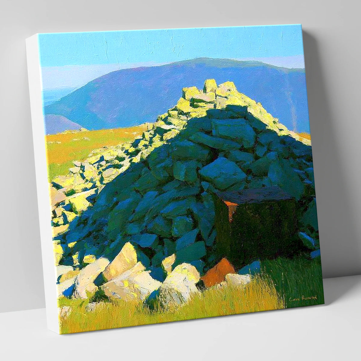 Sunlit Cairn on Grike Summit lake district fell canvas wall art