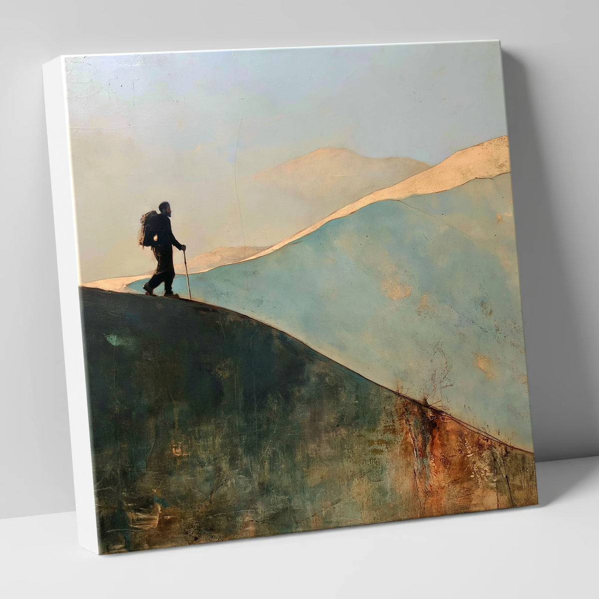 Silhouette Walker on Fell Ridge lake district walking canvas wall art