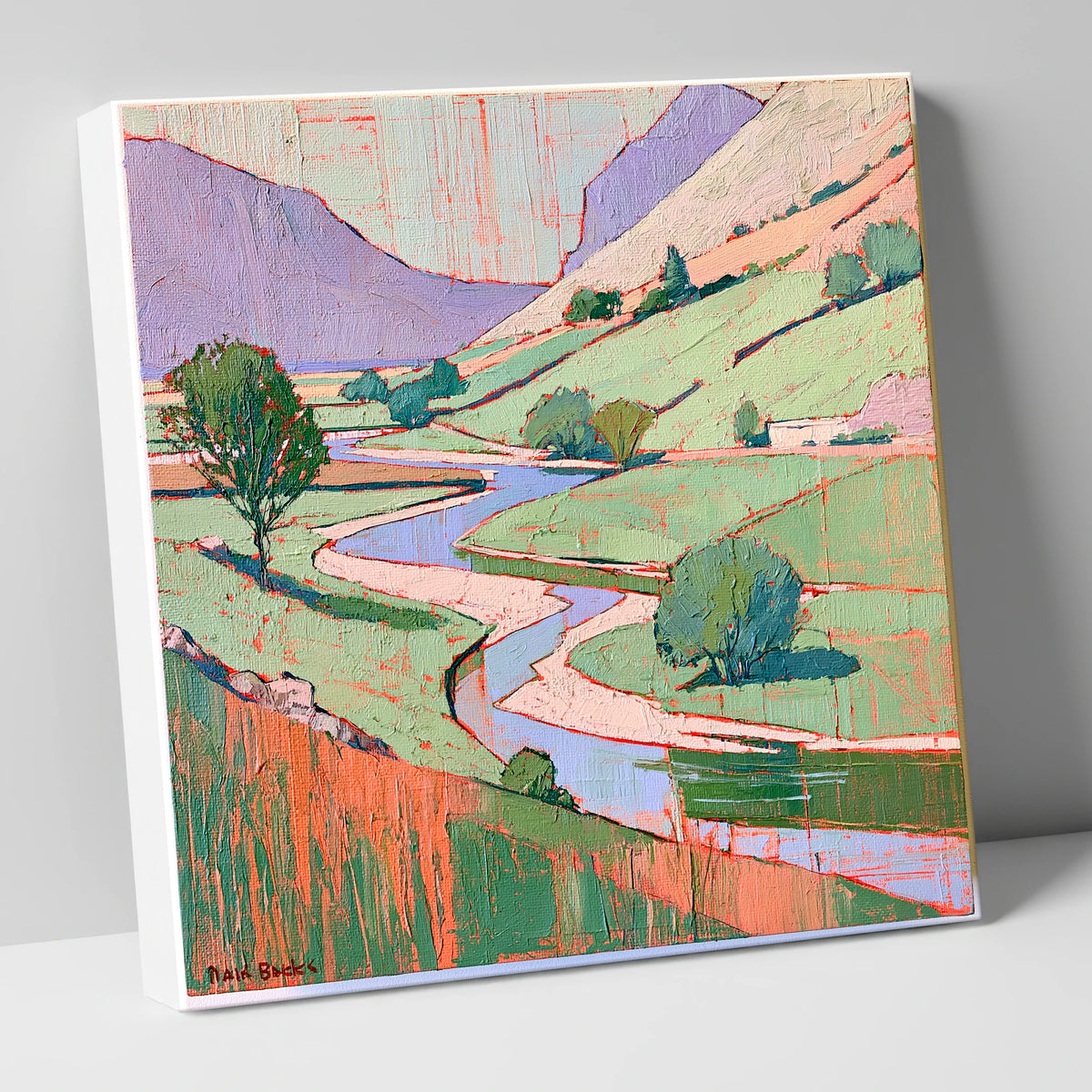 Winding River In Pastel Fells lake district waterfall canvas wall art