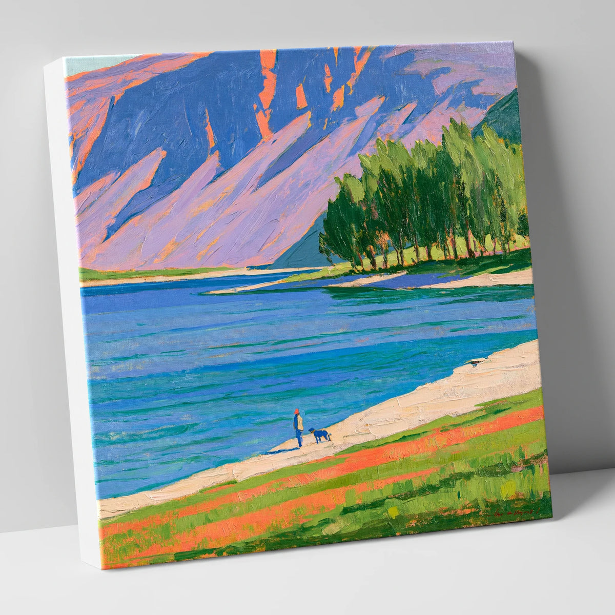 Dog Walker at Vibrant Buttermere gifts for dog walkers canvas wall art