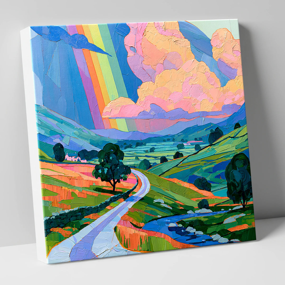 Vibrant Rainbow Over Lakeland Fells lake district sky canvas wall art