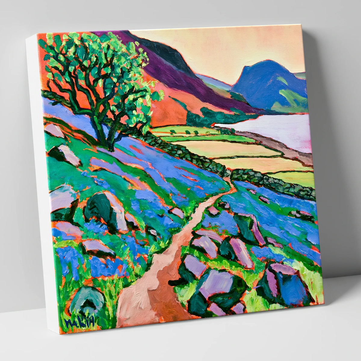 Path Through Vivid Rannerdale Bluebells lake district lake canvas wall art