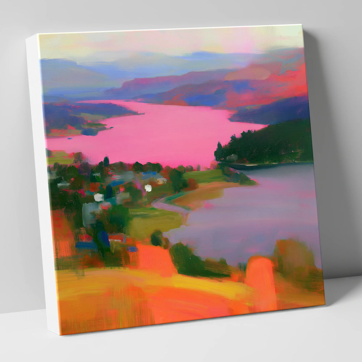 Ambleside Over Pink Waters lake district village canvas wall art