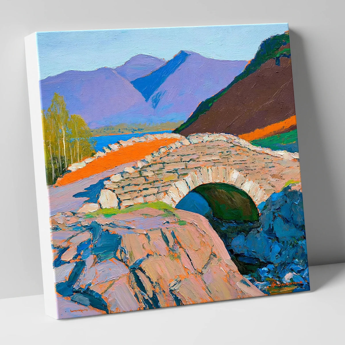 Vibrant Ashness Bridge in Borrowdale lake district waterfall canvas wall art