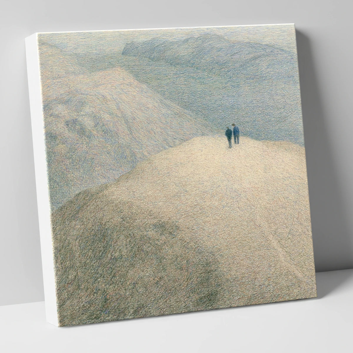 Hikers on a Hazy Blue Fell lake district fell canvas wall art