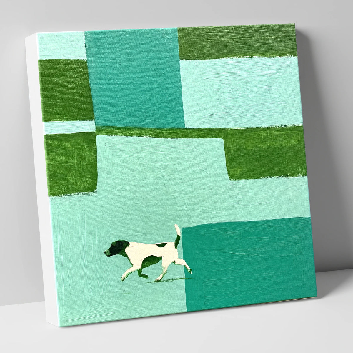 Abstract Lakeshore With Running Dog gifts for dog walkers canvas wall art