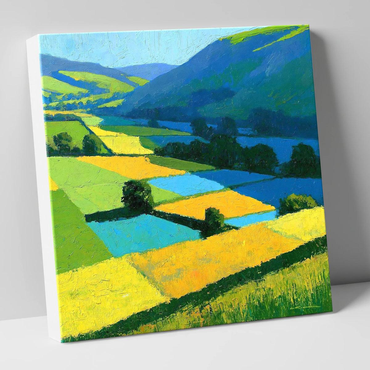Cobalt And Yellow Dale Fields lake district valley canvas wall art