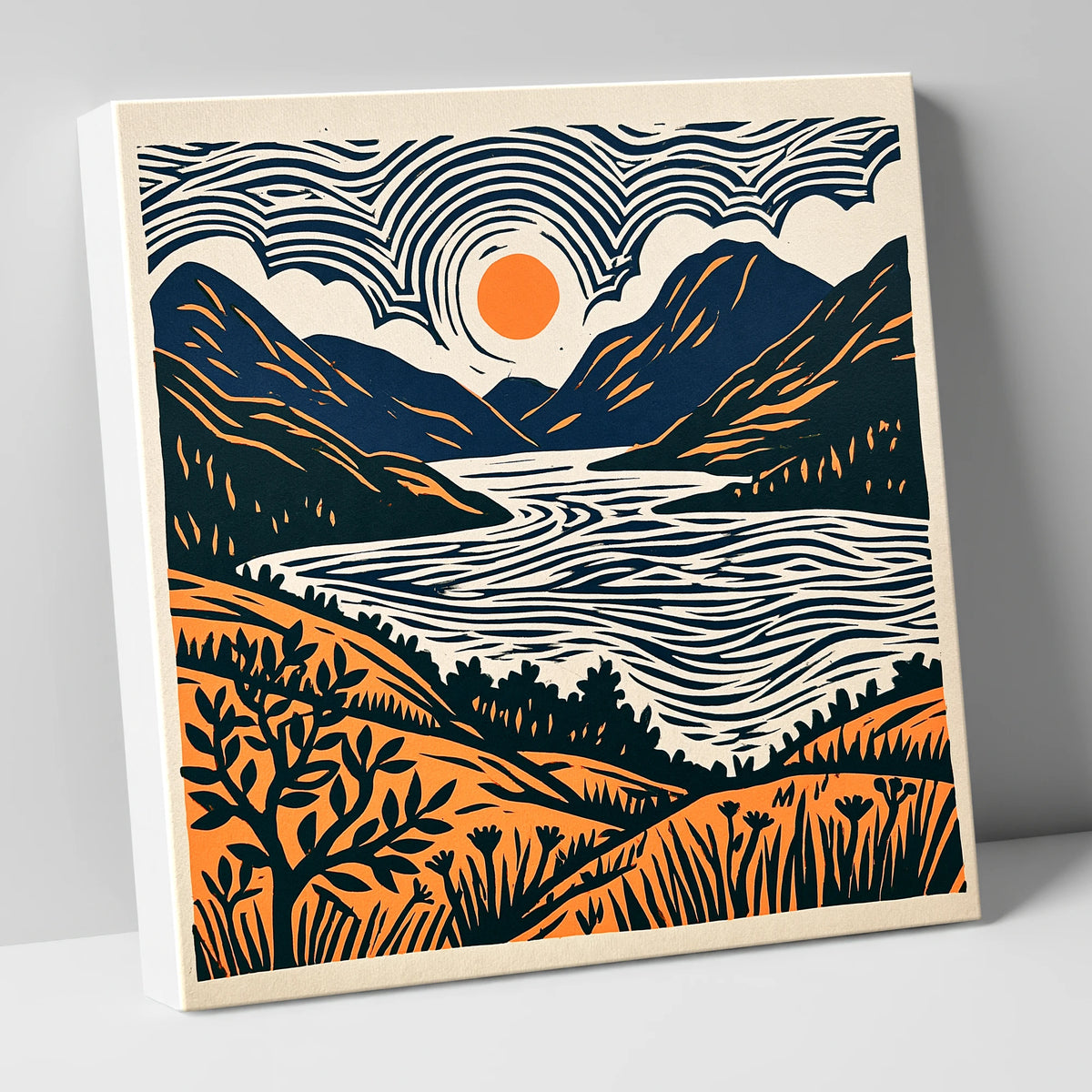 Orange Sun Over Ennerdale Water lake district valley canvas wall art