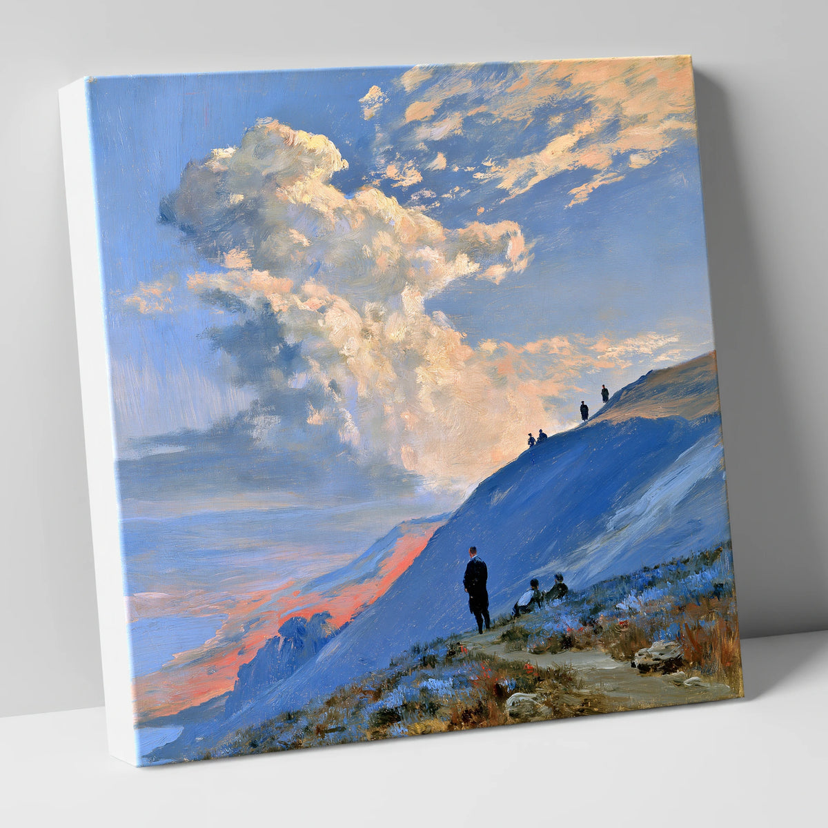 Fell Hikers Under Sunlit Clouds lake district fell canvas wall art