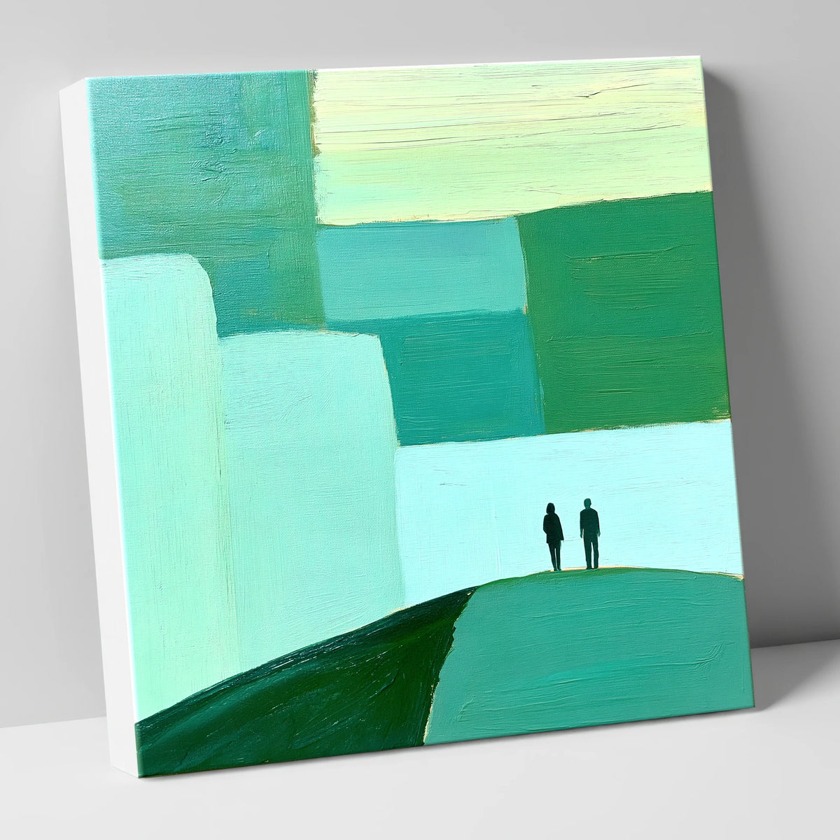 Abstract Green Fell Top Hikers lake district fell canvas wall art