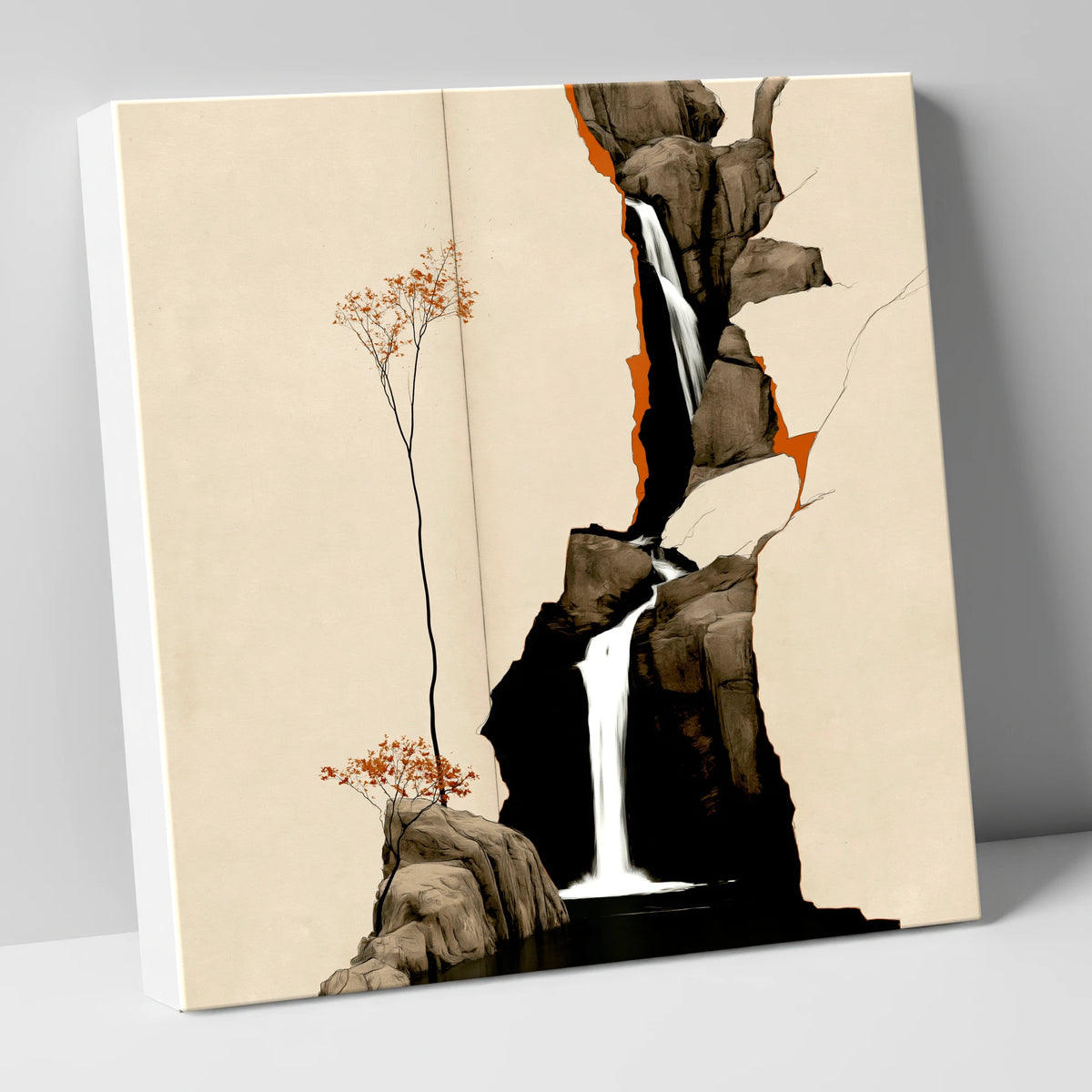 Cascading Waterfall and Solitary Tree lake district waterfall canvas wall art