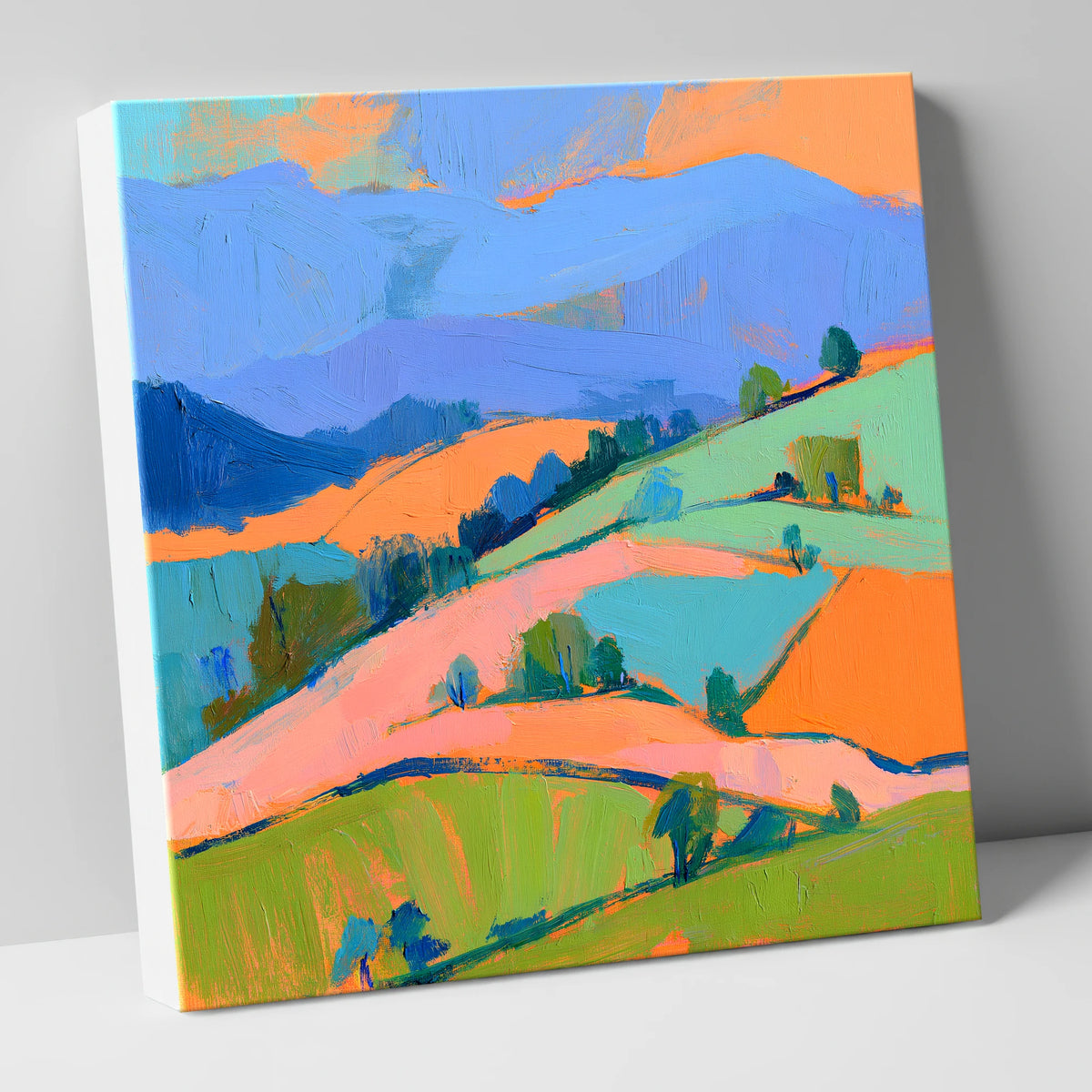 Abstract Orange and Blue Fells lake district fell canvas wall art