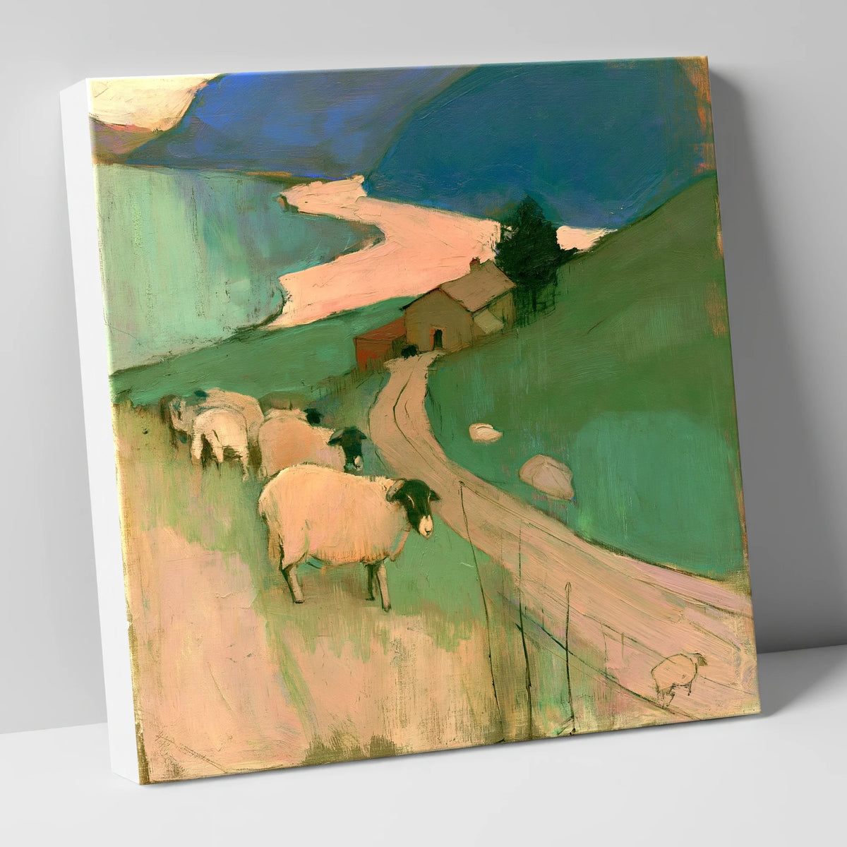 Fellside Herdwicks in Sage and Teal lake district wildlife canvas wall art