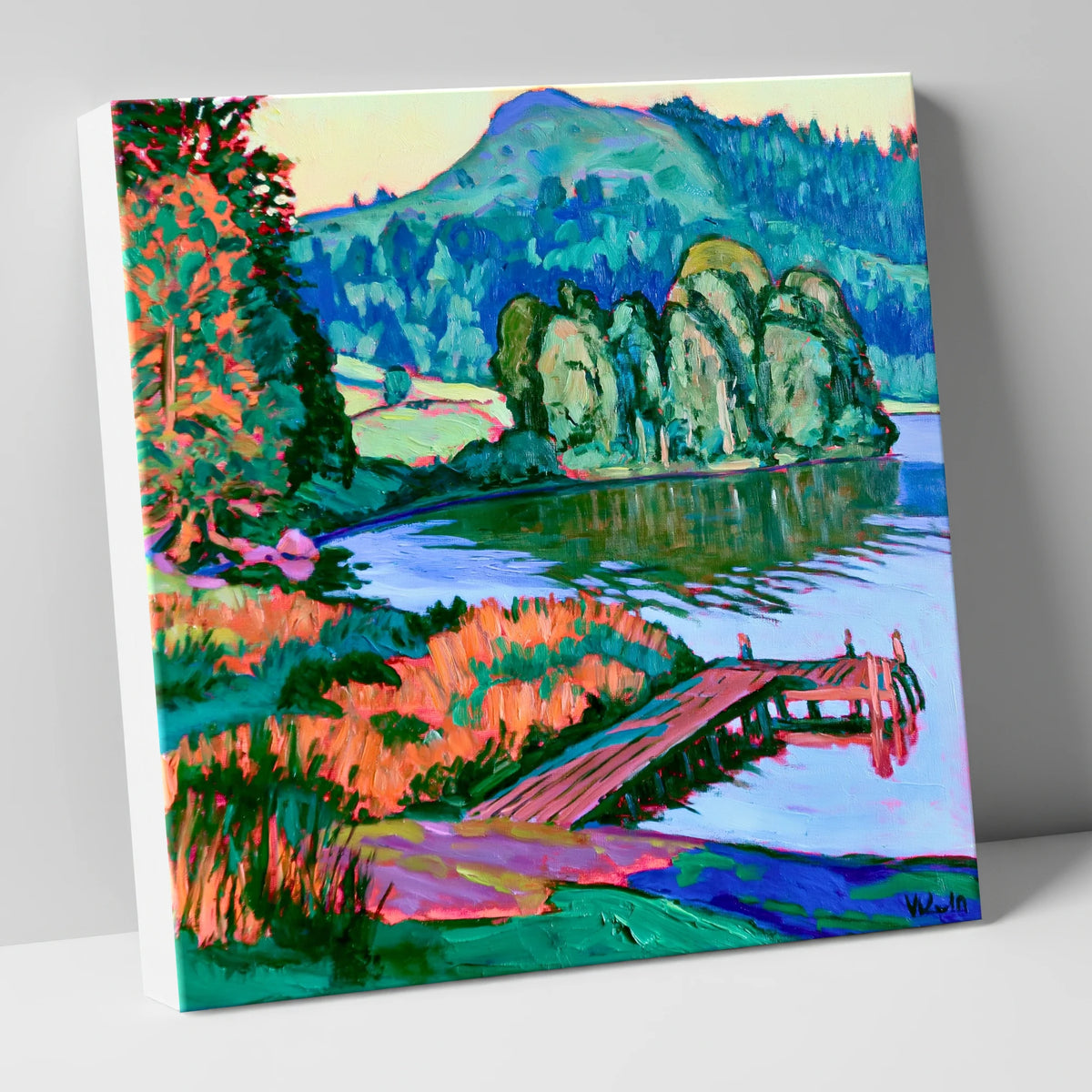 Vibrant Wooden Pier at Grasmere lake district lake canvas wall art