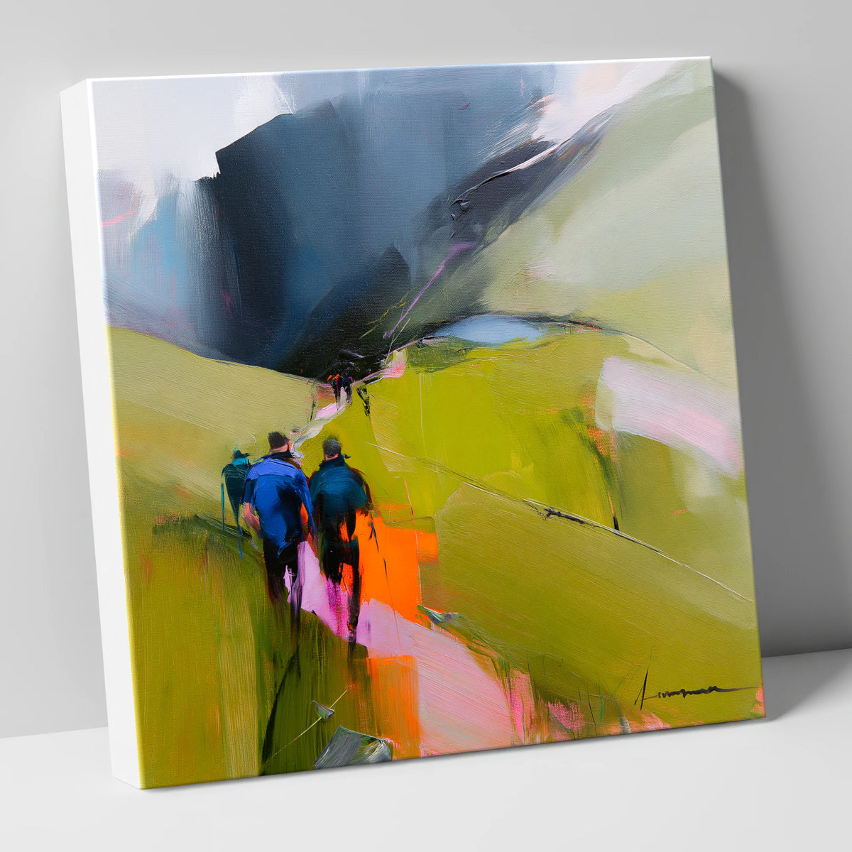 Walkers on Vibrant Fell Path lake district walking canvas wall art