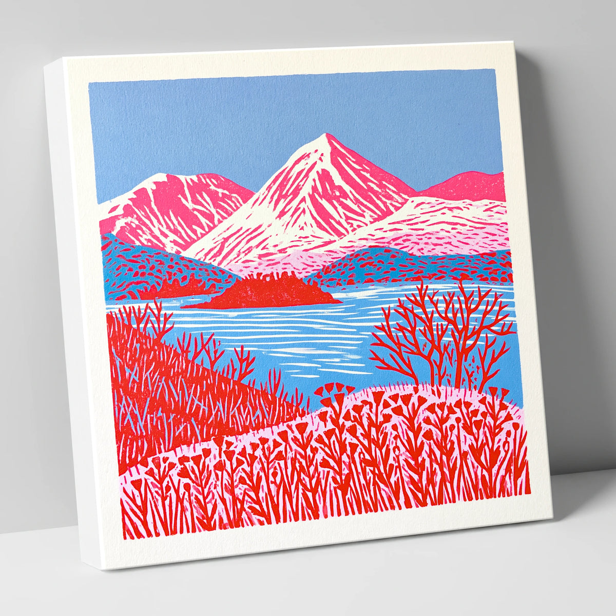 Vibrant Red Catbells Landscape lake district fell canvas wall art