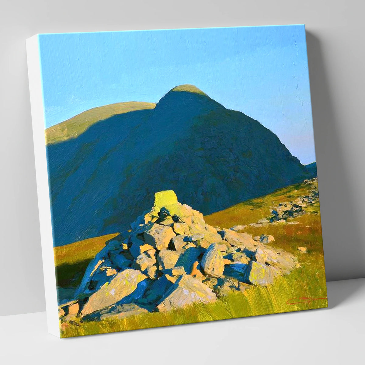 Sunlit Cairn Below Brandreth Peak lake district fell canvas wall art
