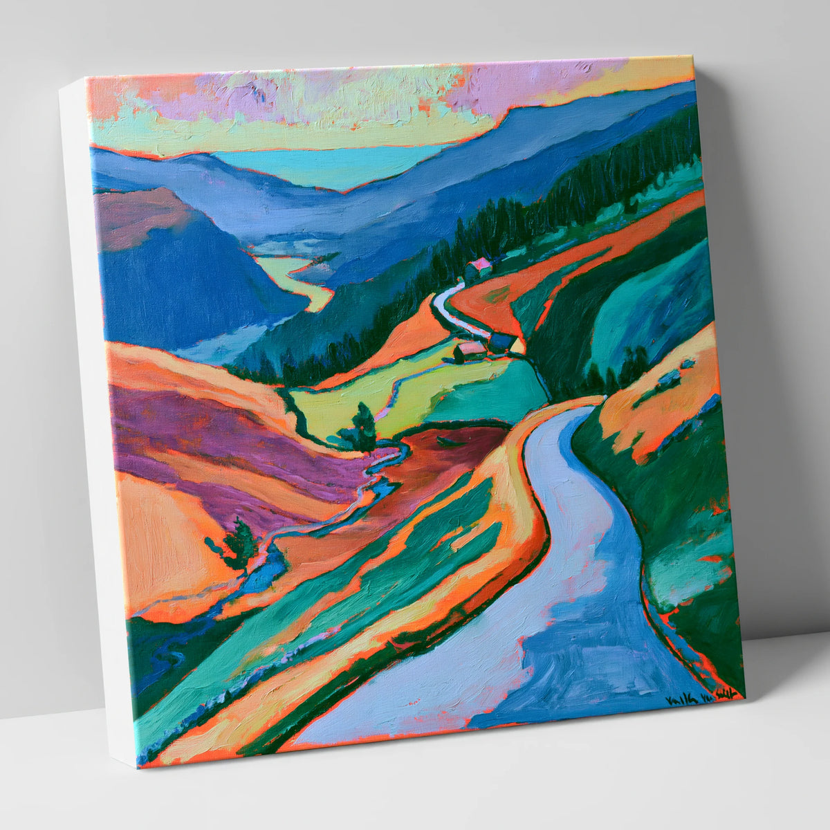 Mountain Pass Road in Vibrant Hues lake district valley canvas wall art