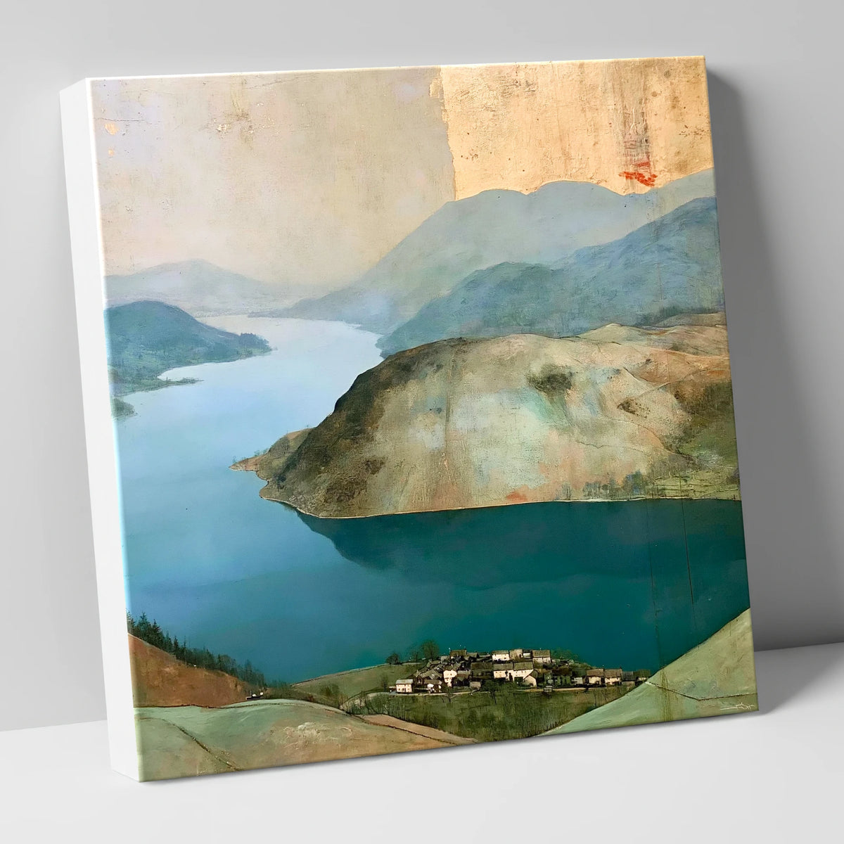 Glenridding Under A Golden Sky lake district village canvas wall art