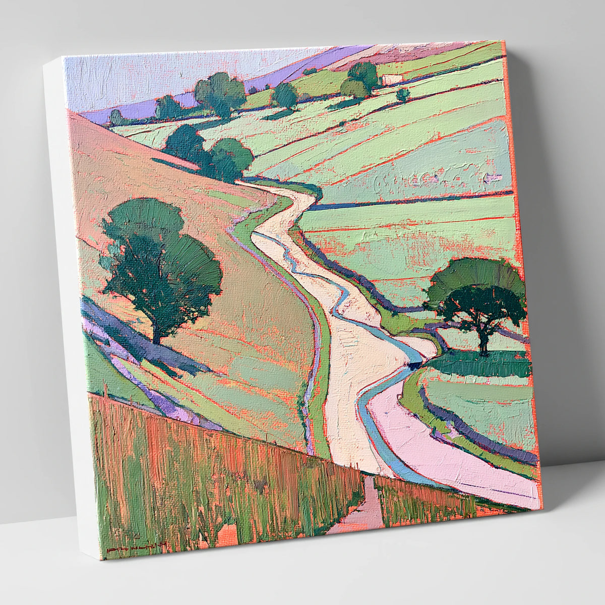 Winding River In Pastel Valley lake district waterfall canvas wall art