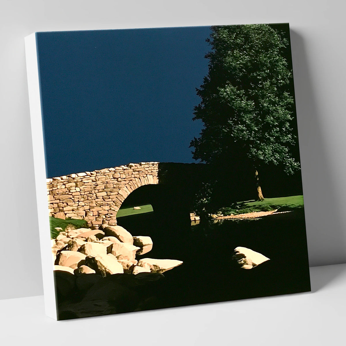 Stone Bridge Against Midnight Sky lake district waterfall canvas wall art
