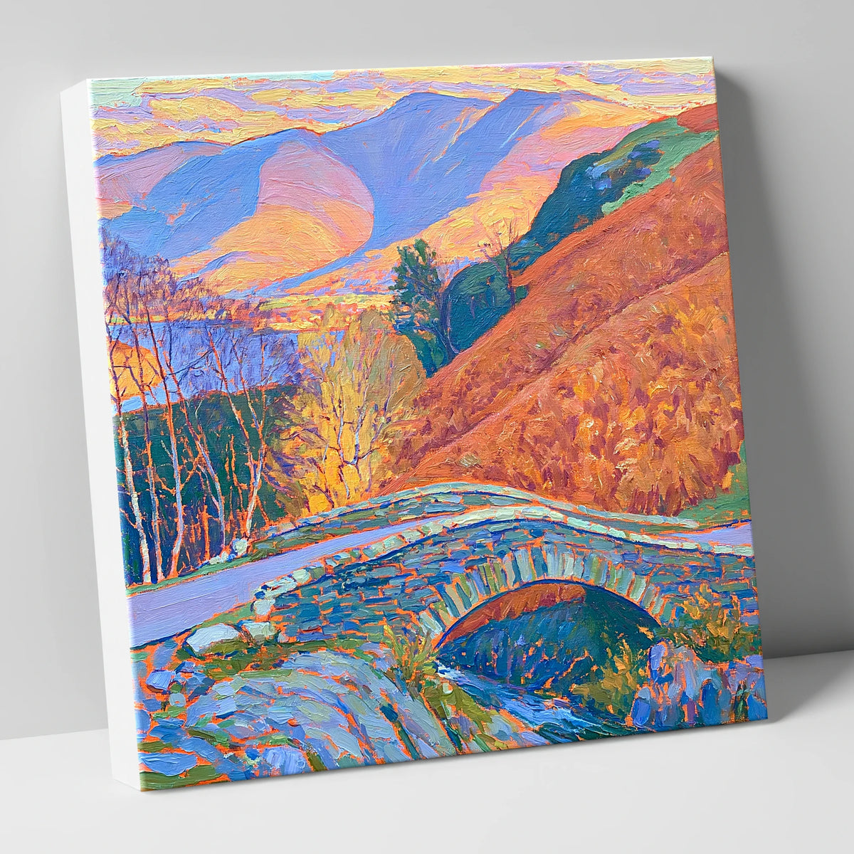 Ashness Bridge in Radiant Autumn lake district waterfall canvas wall art