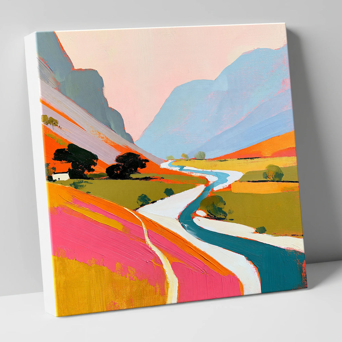 Vibrant River Winding Through Fells lake district waterfall canvas wall art